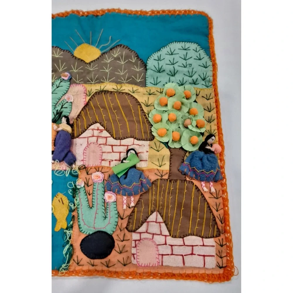 Vintage‎ Peruvian Handmade Folk Art Farm Scene 3D Wall Tapestry 18